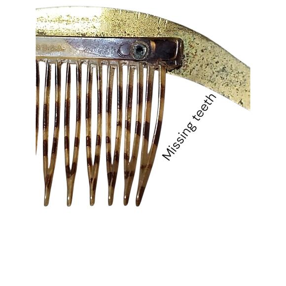 Vintage RIVIERA FRANCE Gold Wavy Top Tortoise Shell Celluloid 13 teeth Hair Comb - Picture 5 of 5